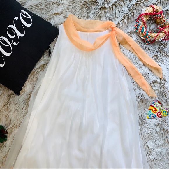 Vintage Penneys White & Peach Sheer Dress - Picture 2 of 8